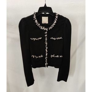 Rebecca Taylor Black Blazer Pearl Jacket Size 2